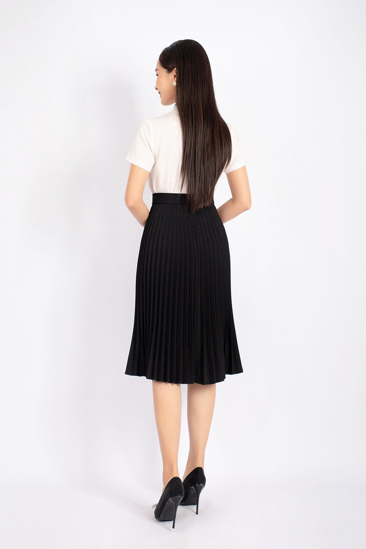 FJD91039 - Chân váy công sở vải thô dáng Xoè rập ly phối đai trang trí khóa thân sau - PANTIO