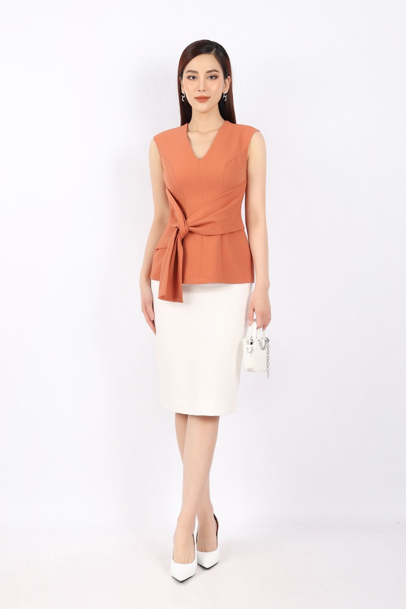 FJD3401 - Chân váy công sở vải thô dáng bút chì cạp rời phối mặt kim loại khóa thân sau -  PANTIO