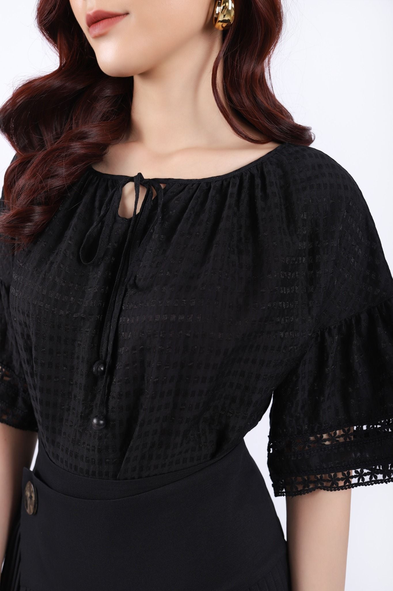 FJD51045 - Chân váy công sở vải thô dáng Xoè cạp liền chân xếp ly phối khuy trang trí khóa thân sau - PANTIO