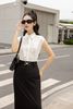 FAS33607 - Áo sơ mi công sở vải lụa dáng suông cổ đức vai chờm thân phối vải ren tạo kiểu - PANTIO