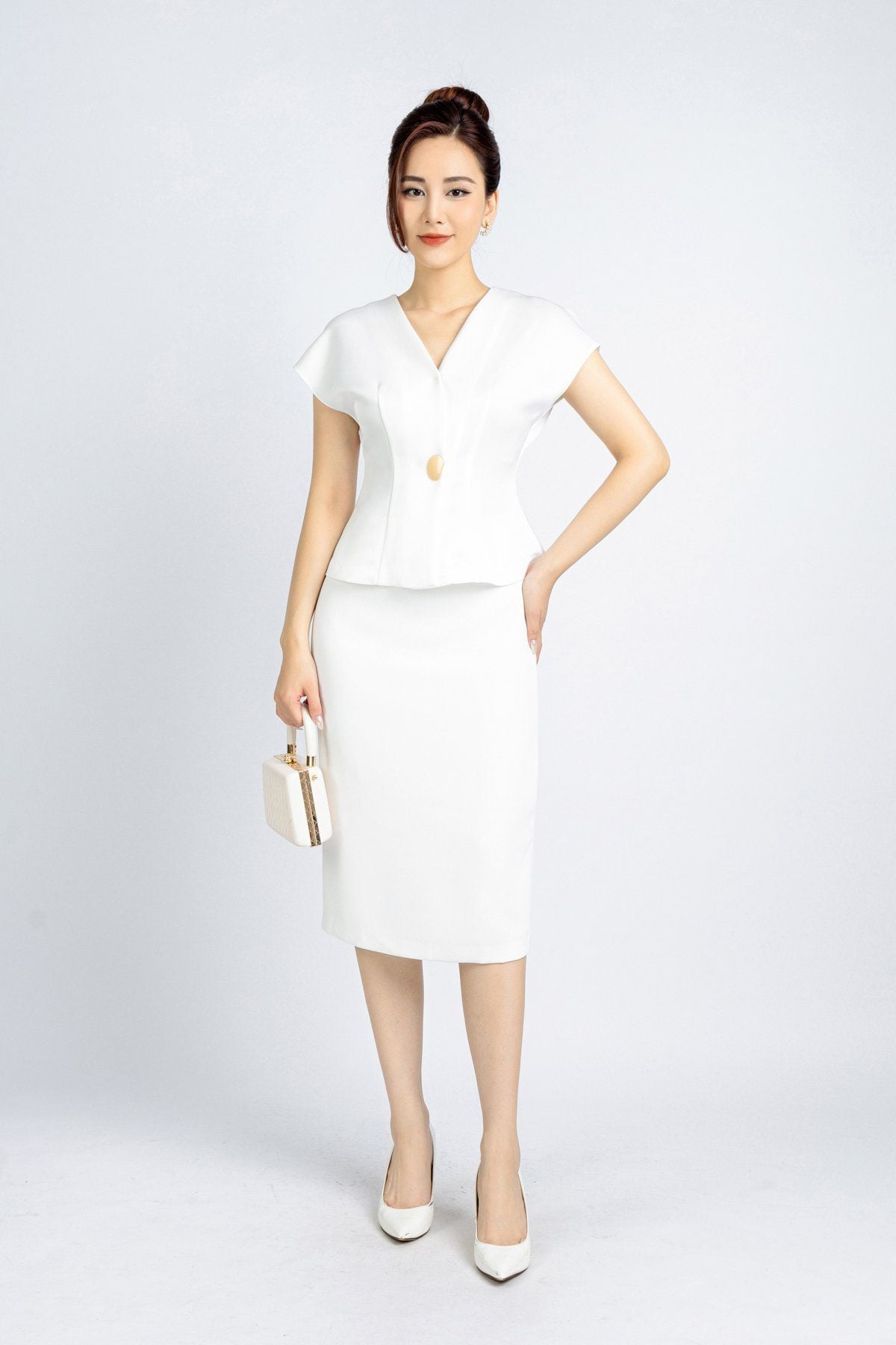 BJD72656 - Chân váy midi công sở vải thô dáng bút chì khóa thân sau dài qua gối - PANTIO