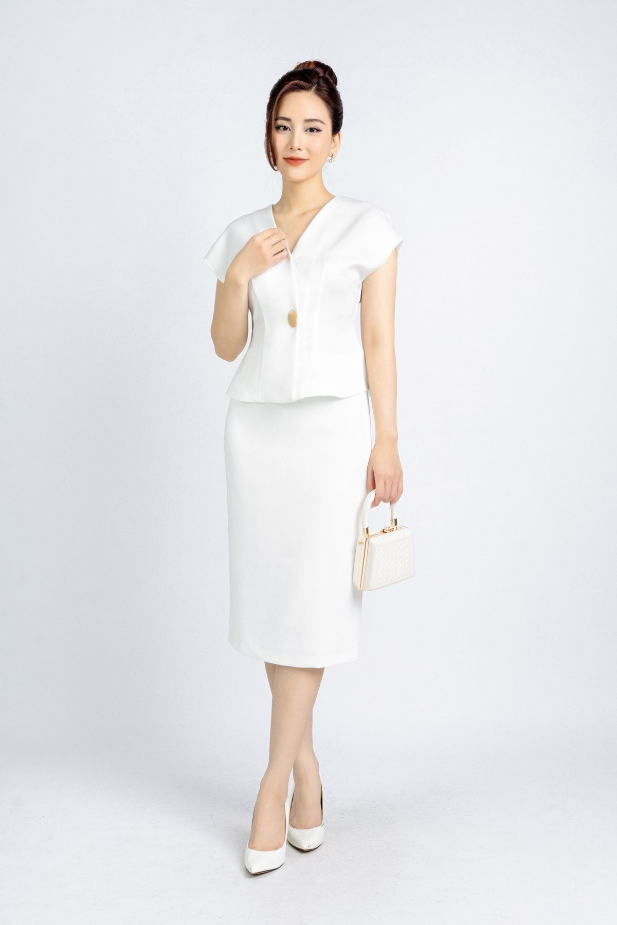 BJD72656 - Chân váy midi công sở vải thô dáng bút chì khóa thân sau dài qua gối - PANTIO