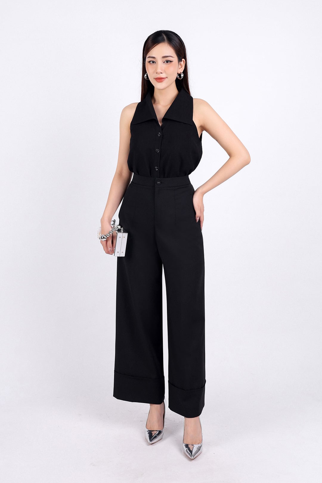 FAS33639 - tylekeo8888 công sở vải tuytsi dáng suông cổ đức bản to sát nách cài khuy thân trước - tỷ lệ kèo 8899