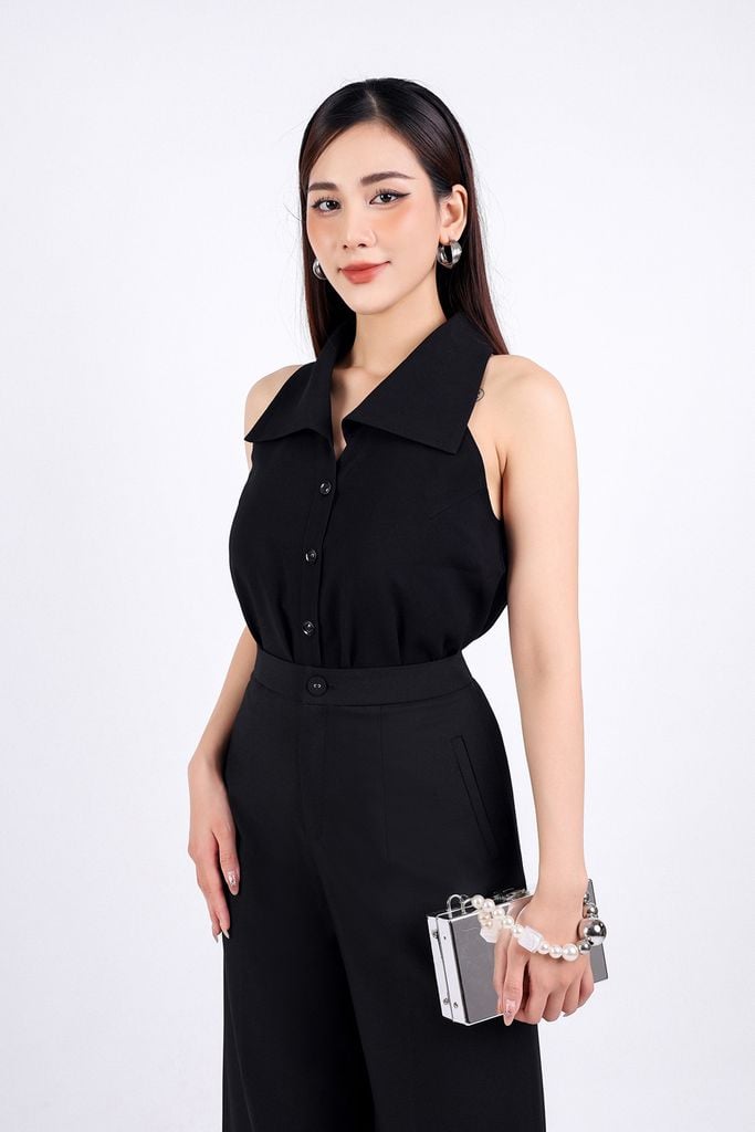 FAS33639 - Áo sơ mi công sở vải tuyp xy dáng suông cổ đức bản to sát nách cài khuy thân trước - PANTIO