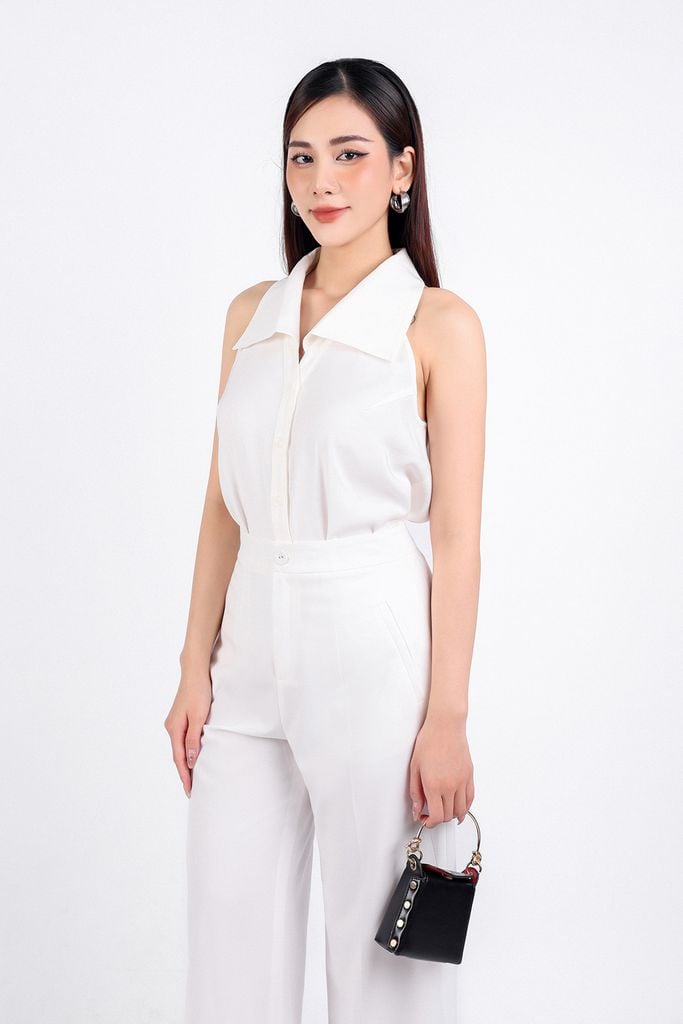 FAS33639 - Áo sơ mi công sở vải tuyp xy dáng suông cổ đức bản to sát nách cài khuy thân trước - PANTIO