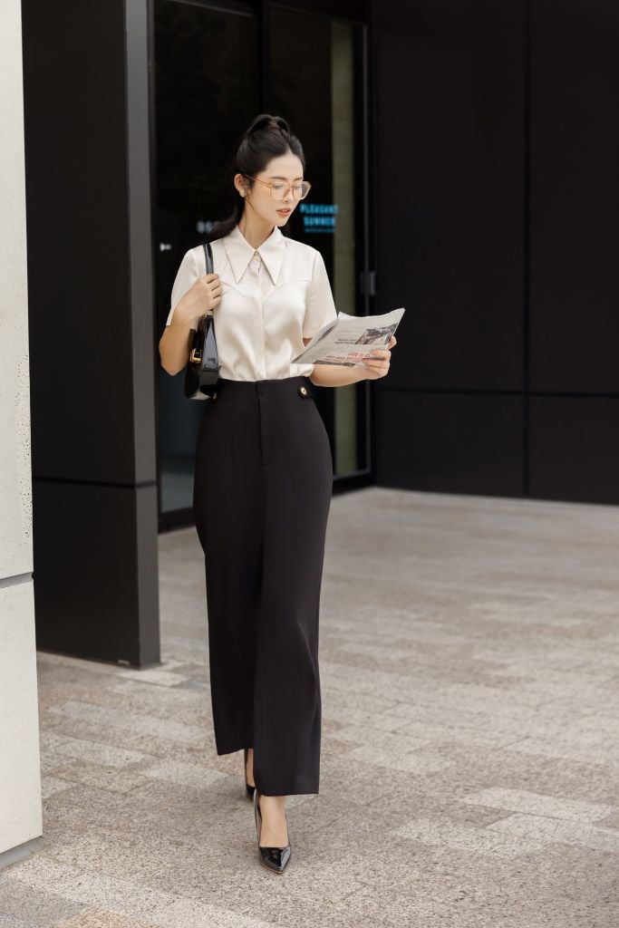 FQD51064 - Quần công sở vải thô dáng baggy cạp liền phối đai đính khuy trang trí khóa thân sau - PANTIO