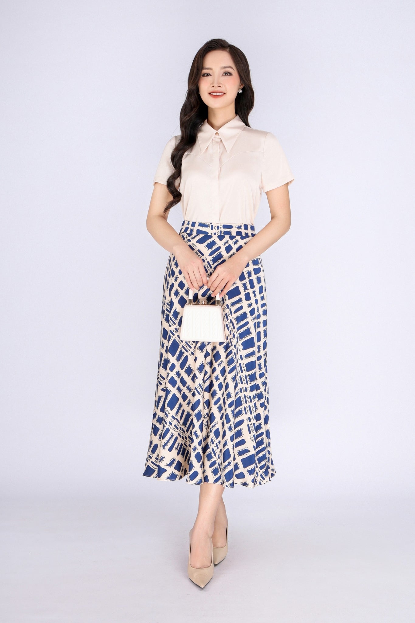 FJD31145 - Chân váy công sở vải lụa cát dáng A có lót habutai khoá sườn - PANTIO