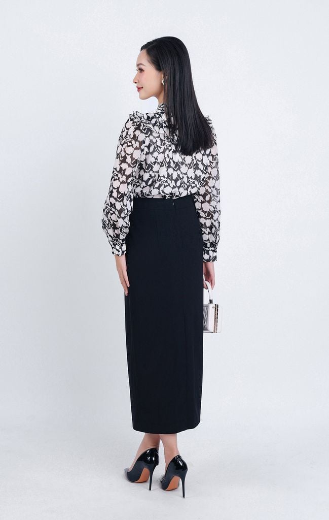 FAS33668 - Áo sơ mi công sở vải Chifon mỏng hai lớp cổ tròn xẻ vai áo phói bèo xếp ly tay bồng nhẹ - PANTIO