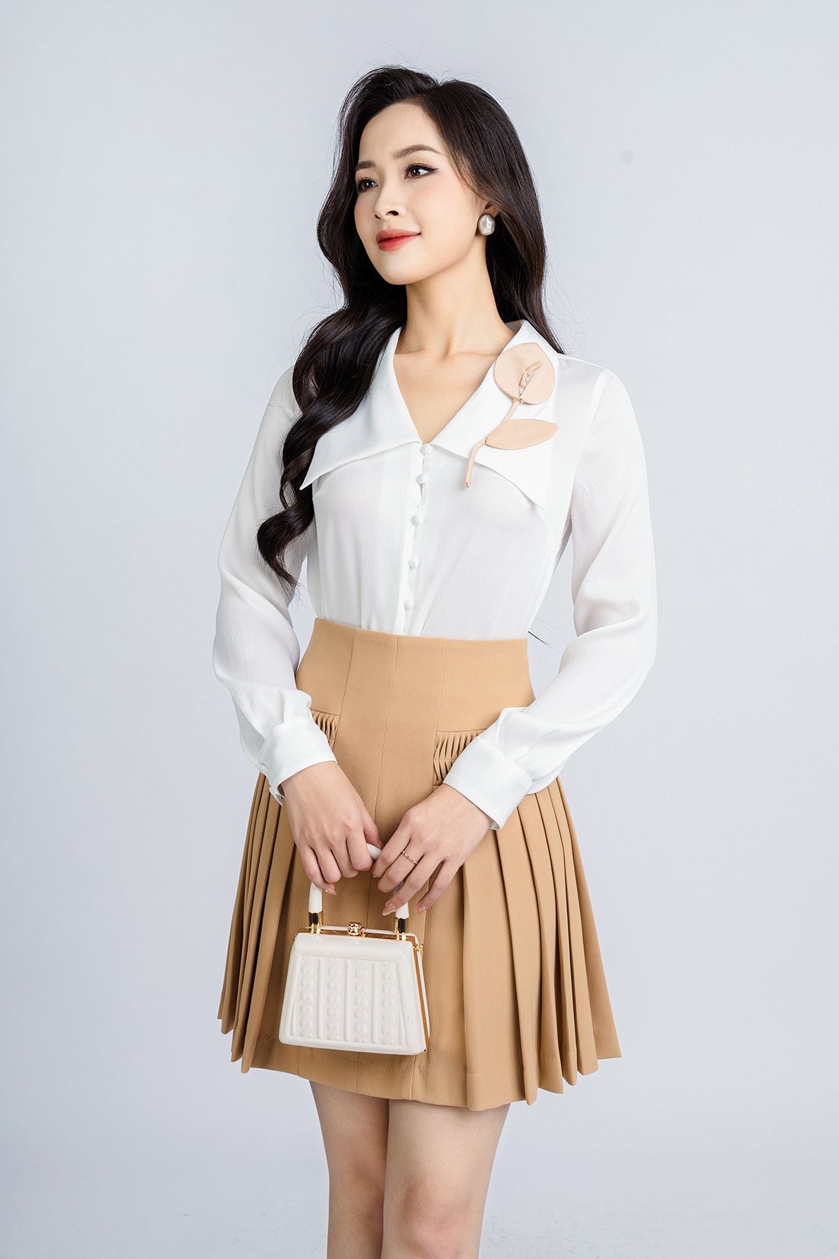 BJN12997 - Chân váy công sở vải thô dáng xòe xếp ly hông tạo kiểu - PANTIO