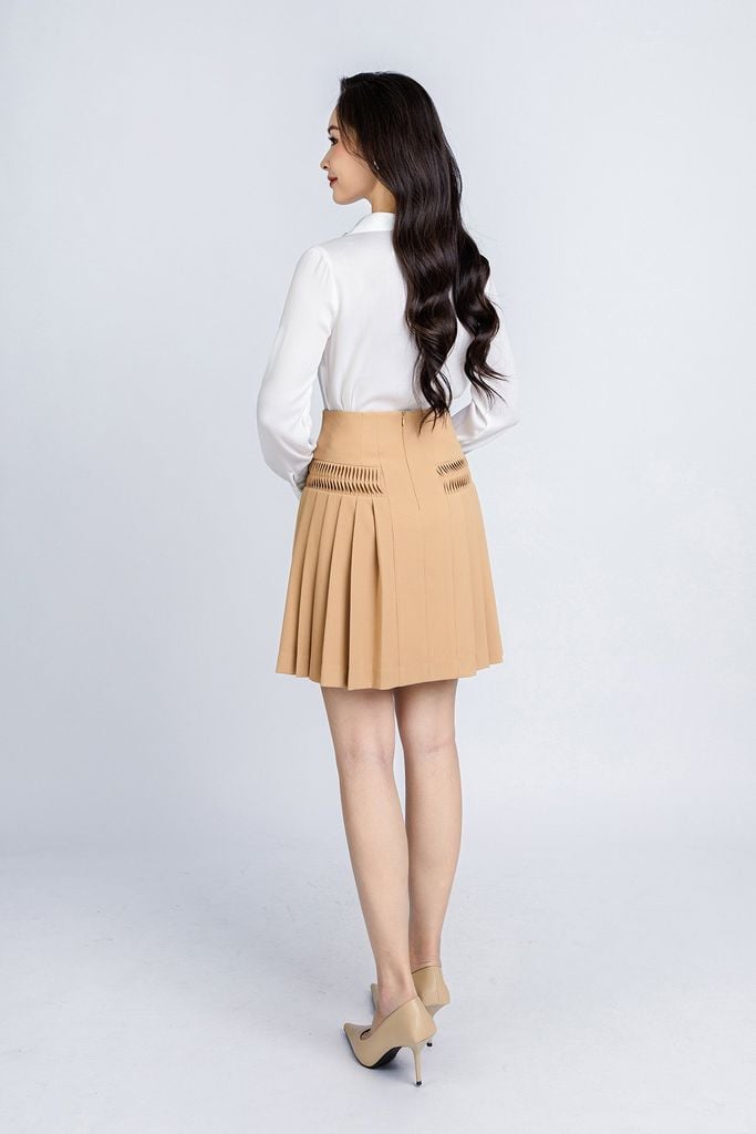BJN12997 - Chân váy công sở vải thô dáng xòe xếp ly hông tạo kiểu - PANTIO