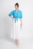 FAS33675 - Áo kiểu dạo phố vải thô dáng croptop cổ V phối cúc bọc buộc nơ eo tạo kiểu gấu tay bo chun - PANTIO