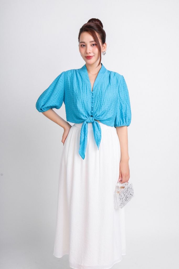 BJD33061 - Chân váy công sở vải tơ nhăn dáng xoè có lót habutai caph sau phối chun - PANTIO