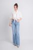 FAS33675 - Áo kiểu dạo phố vải thô dáng croptop cổ V phối cúc bọc buộc nơ eo tạo kiểu gấu tay bo chun - PANTIO