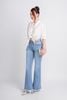FAS33675 - Áo kiểu dạo phố vải thô dáng croptop cổ V phối cúc bọc buộc nơ eo tạo kiểu gấu tay bo chun - PANTIO