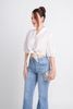 FAS33675 - Áo kiểu dạo phố vải thô dáng croptop cổ V phối cúc bọc buộc nơ eo tạo kiểu gấu tay bo chun - PANTIO