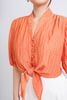 FAS33675 - Áo kiểu dạo phố vải thô dáng croptop cổ V phối cúc bọc buộc nơ eo tạo kiểu gấu tay bo chun - PANTIO