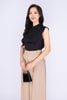 FAS33677 - Áo kiểu công sở vải tơ dáng suông cổ tàu thân phối vạt pha vải ren đính cúc bọc trang trí - PANTIO