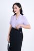 FAS33686 - Áo sơ mi công sở vải tơ dáng suông trơn màu cổ chữ V thêu bode tạo kiểu tay cộc - PANTIO