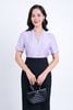 FAS33686 - Áo sơ mi công sở vải tơ dáng suông trơn màu cổ chữ V thêu bode tạo kiểu tay cộc - PANTIO