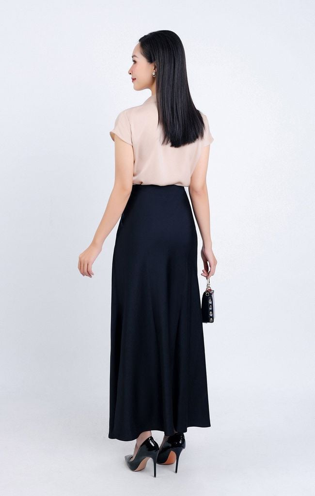 FAS33689 - Áo sơ mi công sở vải lụa tằm dáng suông cổ đức vai liền cài khuy thân trước - PANTIO