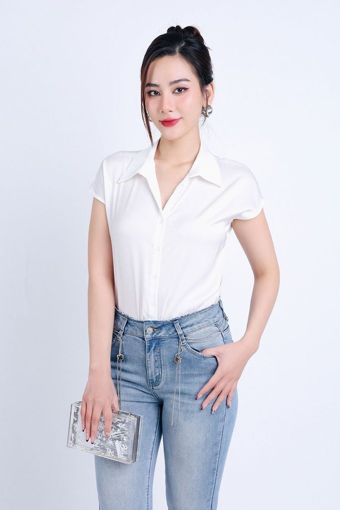 FQB160 - Quần Jean cao cấp vải Denim dáng loe ống vẩy kèm dây xích tạo kiểu - PANTIO