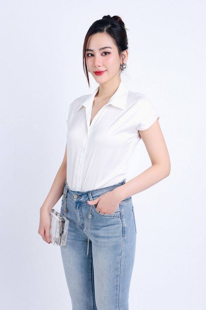 FQB160 - Quần Jean cao cấp vải Denim dáng loe ống vẩy kèm dây xích tạo kiểu - PANTIO