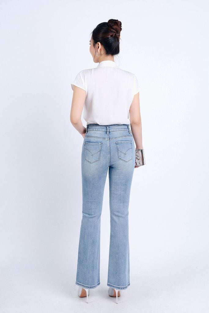 FQB160 - Quần Jean cao cấp vải Denim dáng loe ống vẩy kèm dây xích tạo kiểu - PANTIO