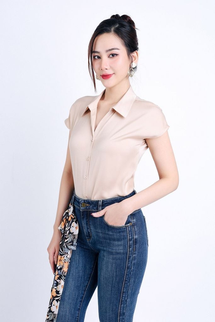 FQB174 - Quần Jean cao cấp vải Denim dáng loe ống vẩy kèm dây vải tạo kiểu - PANTIO