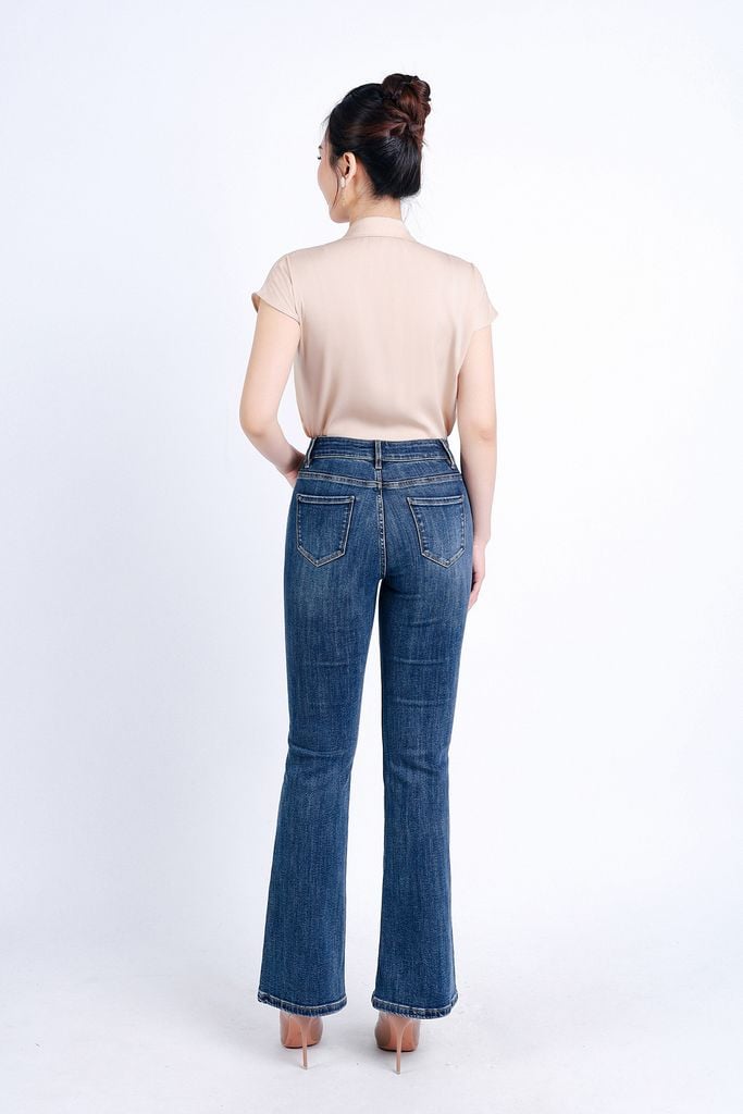 FQB174 - Quần Jean cao cấp vải Denim dáng loe ống vẩy kèm dây vải tạo kiểu - PANTIO
