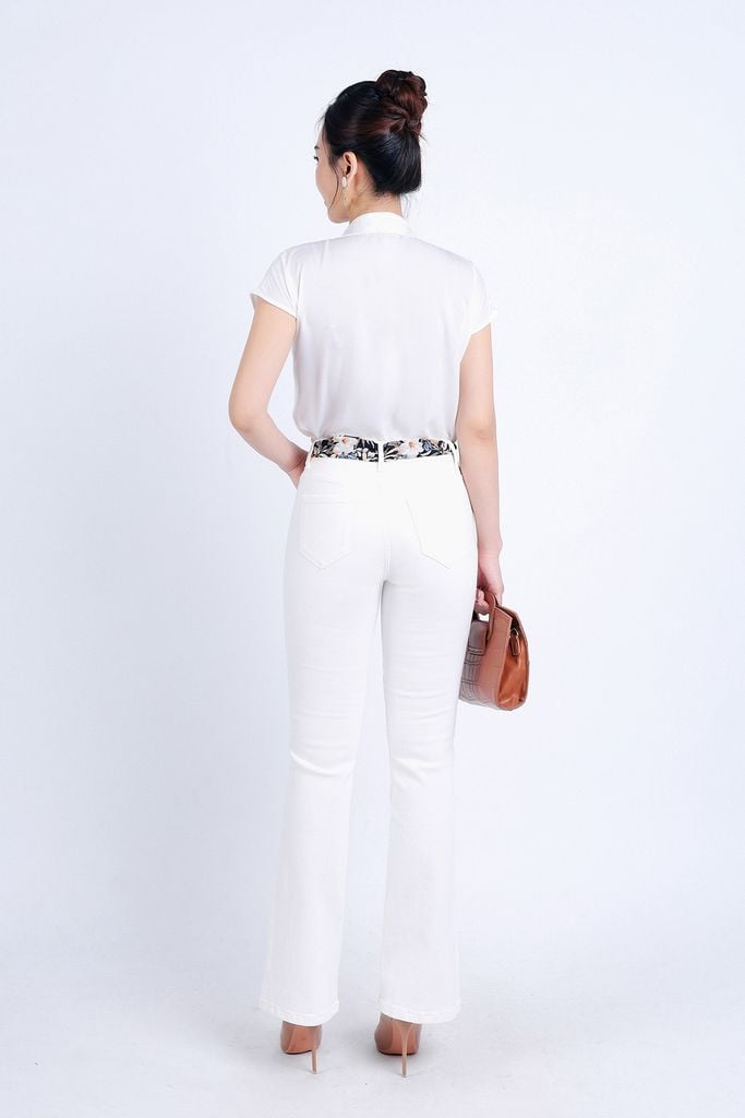 FQB174 - Quần Jean cao cấp vải Denim dáng loe ống vẩy kèm dây vải tạo kiểu - PANTIO