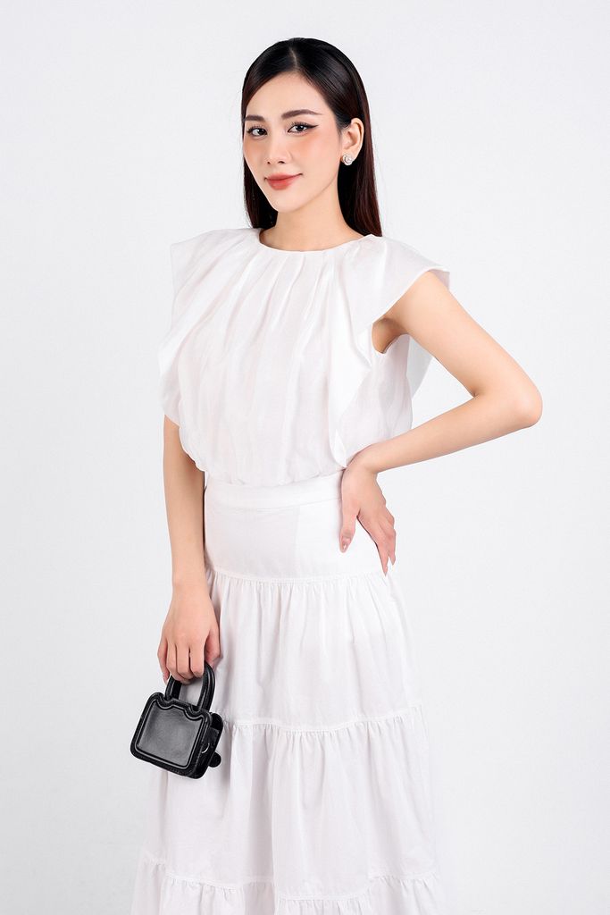 BJD33071 - Chân váy dạo phố vải kaki dáng xoè dài thân váy xếp tầng khoá thân sau - PANTIO