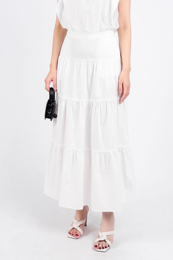 BJD33071 - Chân váy dạo phố vải kaki dáng xoè dài thân váy xếp tầng khoá thân sau - PANTIO