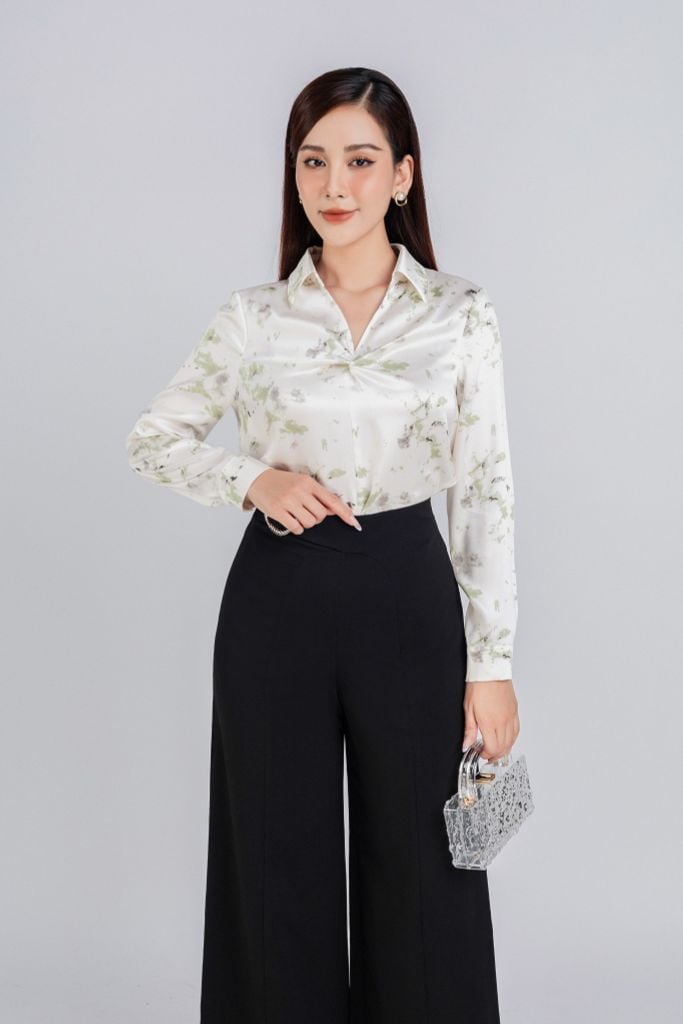 FQD31113 - Quần công sở vải phi cát dáng suông phối mặt kim loại trang trí khóa thân sau - PANTIO