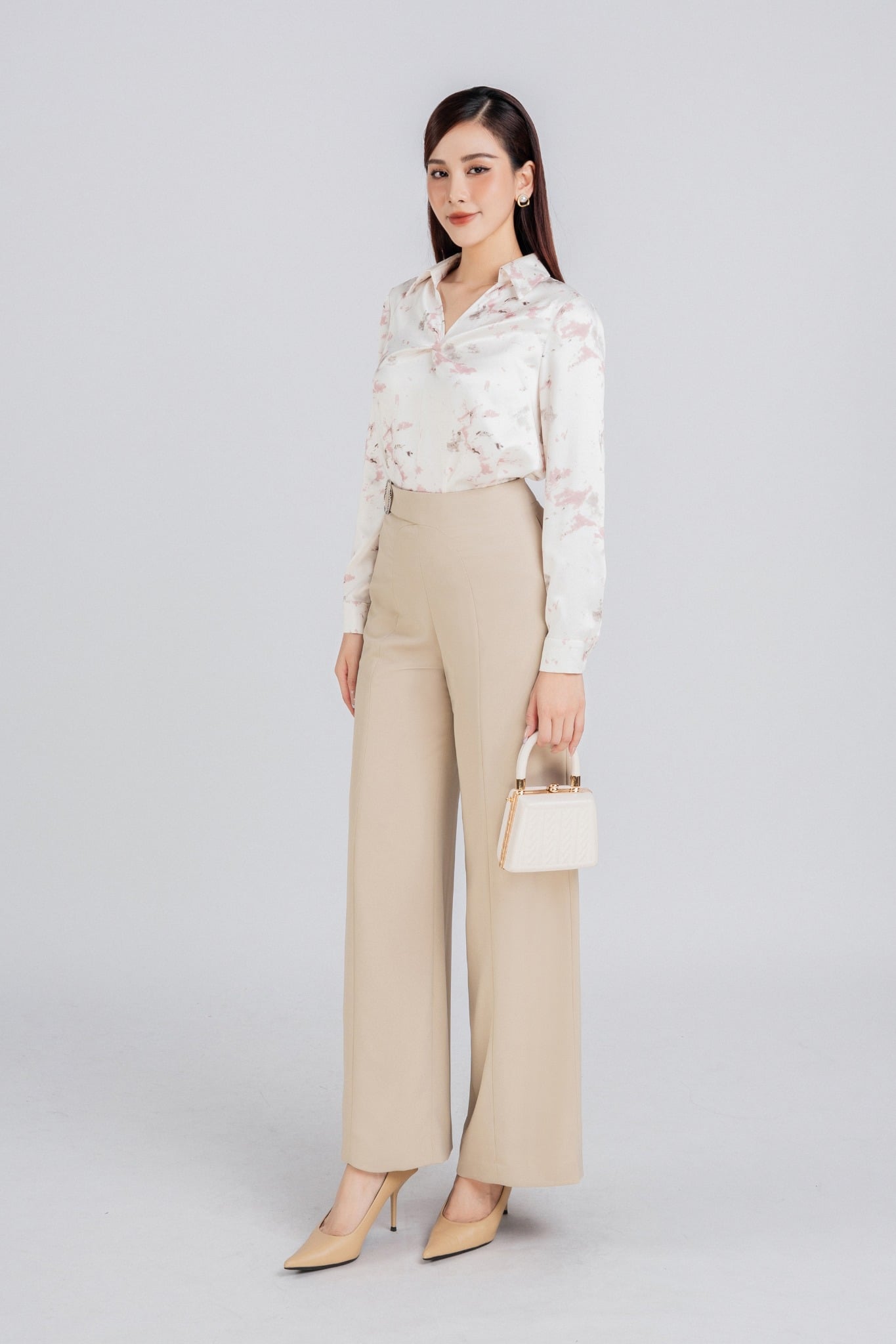 FQD31113 - Quần công sở vải phi cát dáng suông phối mặt kim loại trang trí khóa thân sau - PANTIO