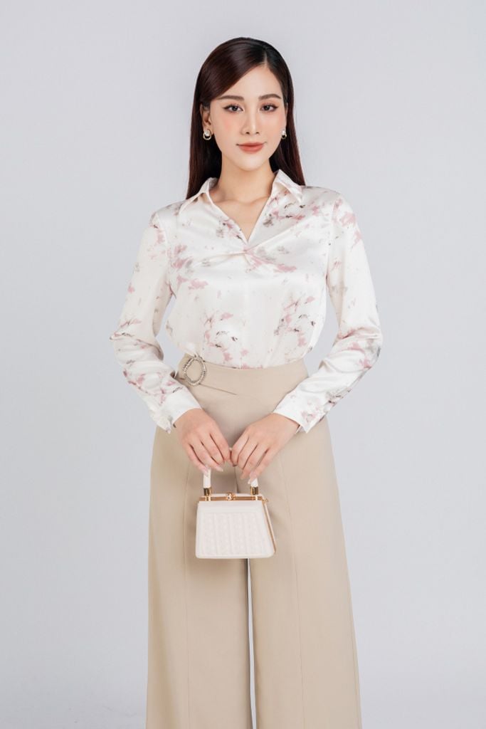 FQD31113 - Quần công sở vải phi cát dáng suông phối mặt kim loại trang trí khóa thân sau - PANTIO
