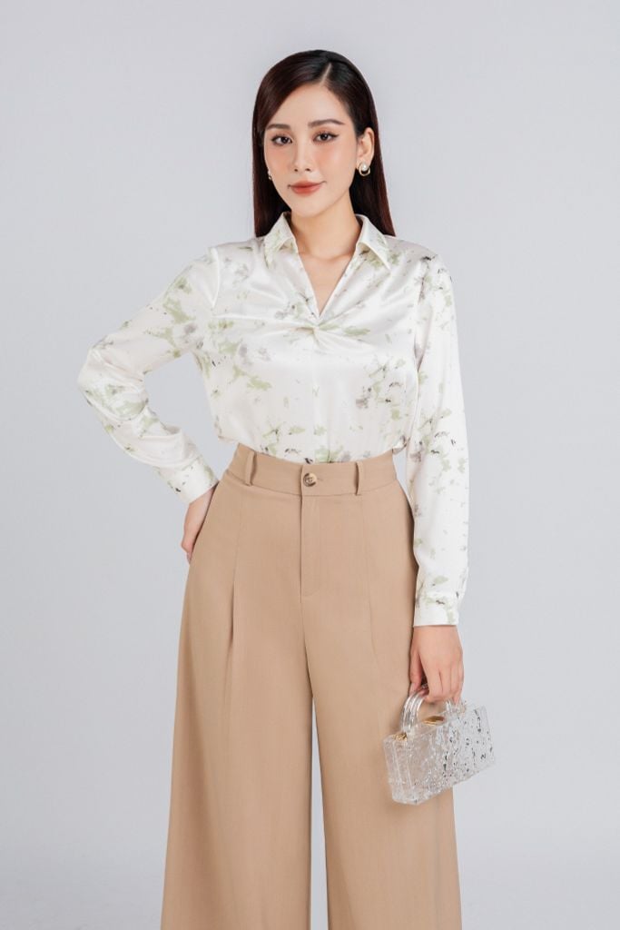 FQD51110 - Quần công sở vải tuyp xy dáng suông ly bong tạo kiểu khóa thân trước - PANTIO