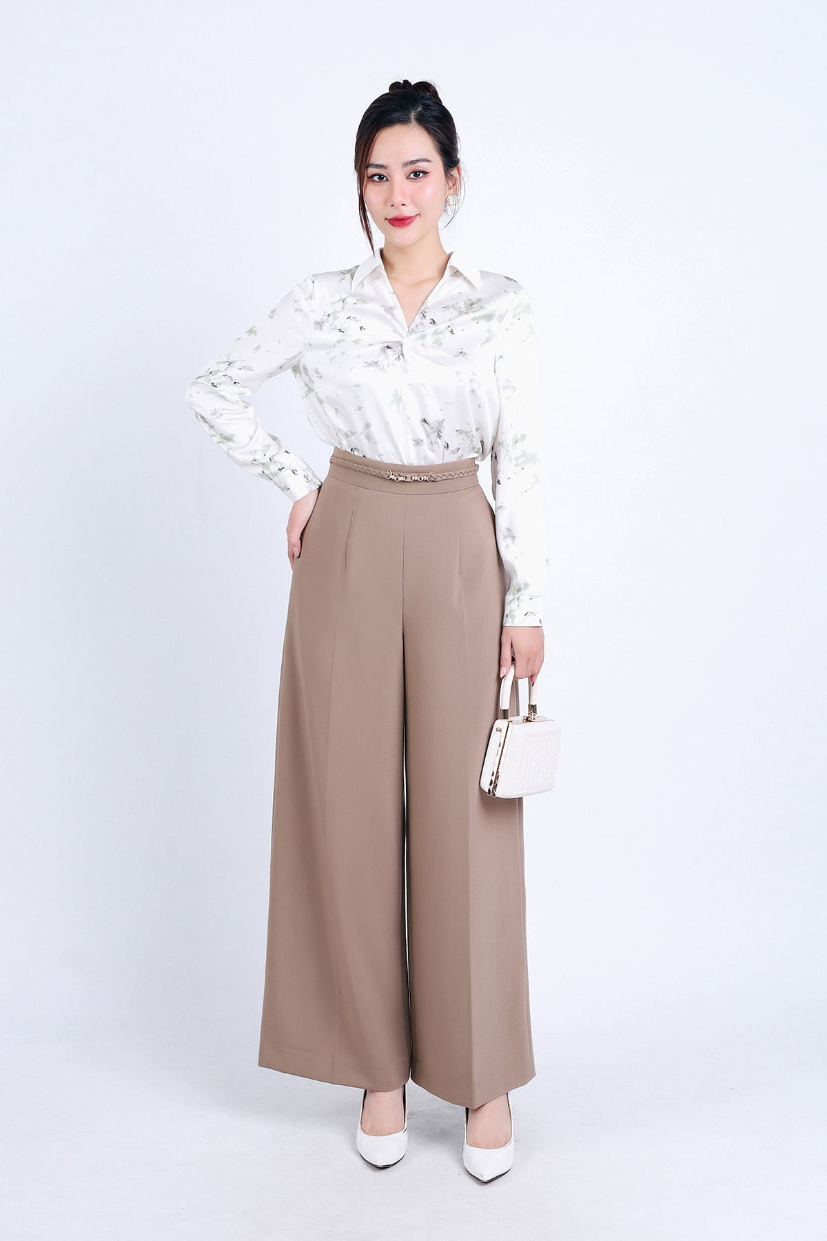 FQD51118 - Quần công sở vải tuytsi dáng suông cạp phối xích trang trí khoá thân sau - PANTIO