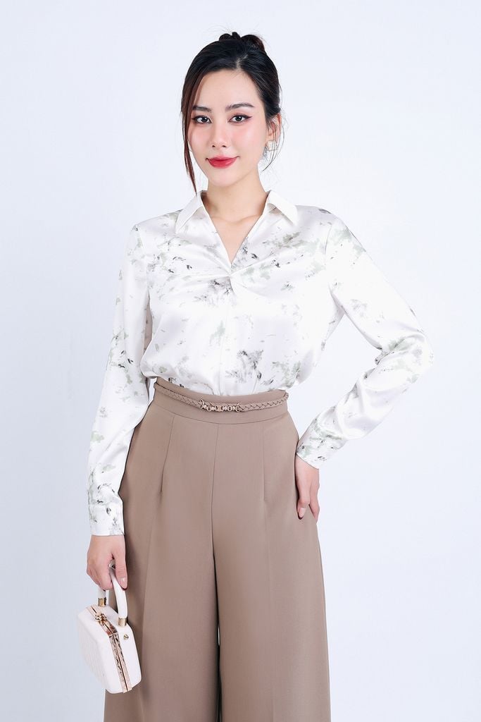 FQD51118 - Quần công sở vải tuyp xy dáng suông cạp phối xích trang trí khoá thân sau - PANTIO