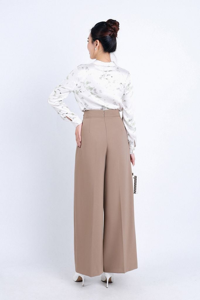 FQD51118 - Quần công sở vải tuyp xy dáng suông cạp phối xích trang trí khoá thân sau - PANTIO