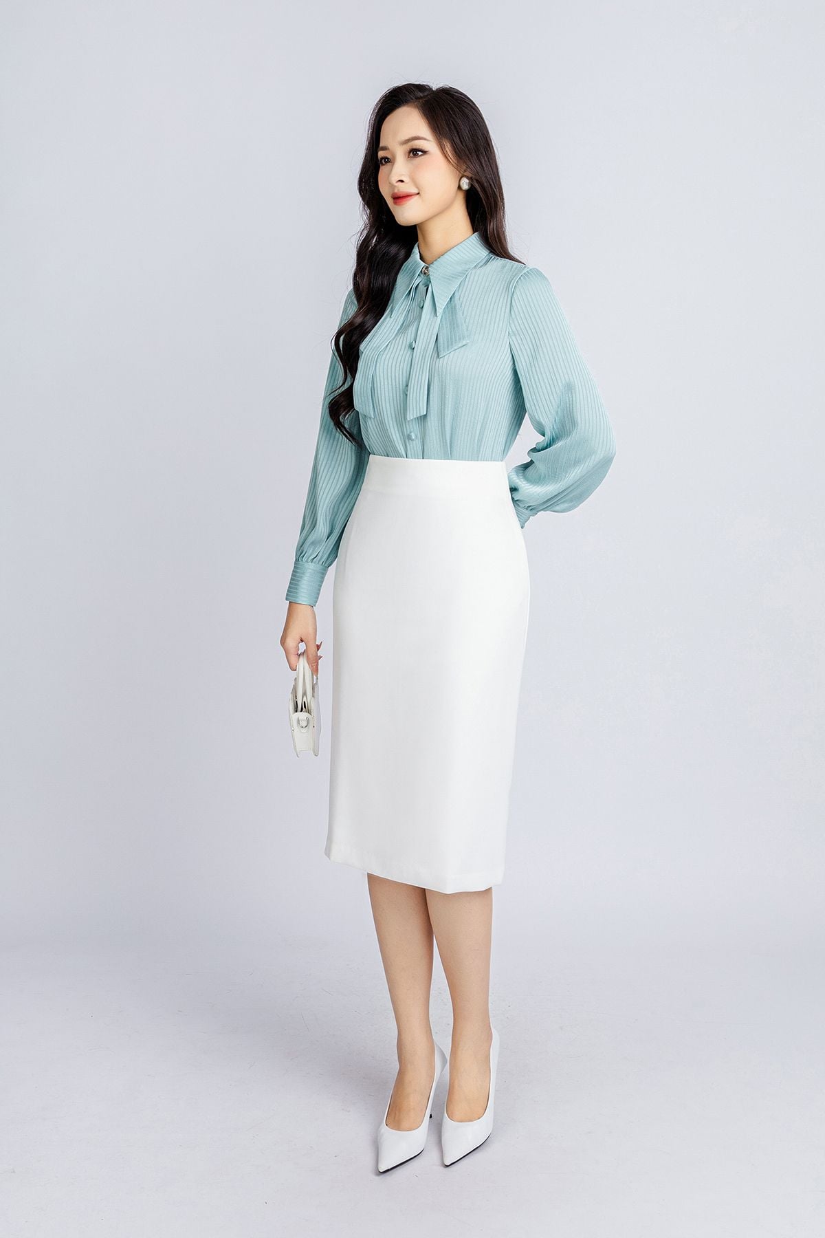 BJD72656 - Chân váy midi công sở vải thô dáng bút chì khóa thân sau dài qua gối - PANTIO