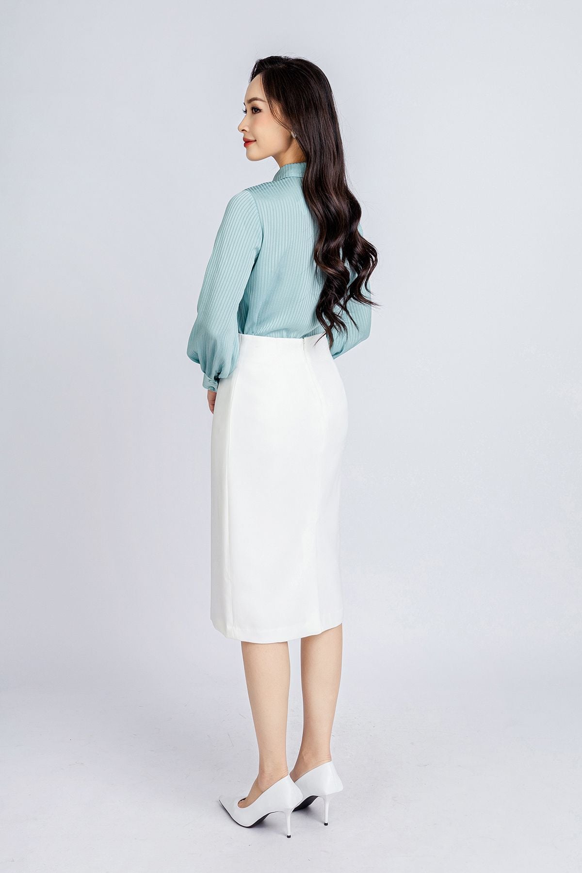 BJD72656 - Chân váy midi công sở vải thô dáng bút chì khóa thân sau dài qua gối - PANTIO