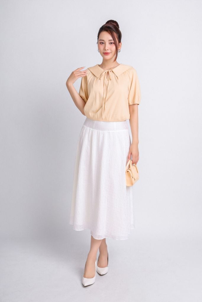 FAS33746 - Áo kiểu thô đũi dáng croptop cổ kiểu phối dây nơ gấu áo bo chun - PANTIO