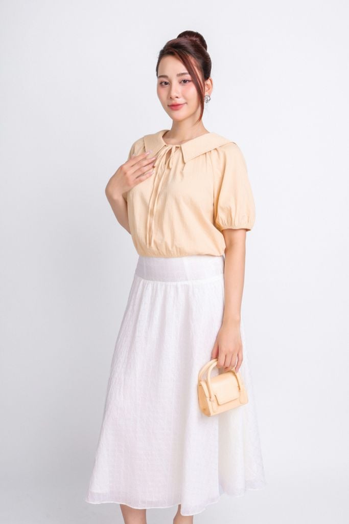 FAS33746 - Áo kiểu thô đũi dáng croptop cổ kiểu phối dây nơ gấu áo bo chun - PANTIO