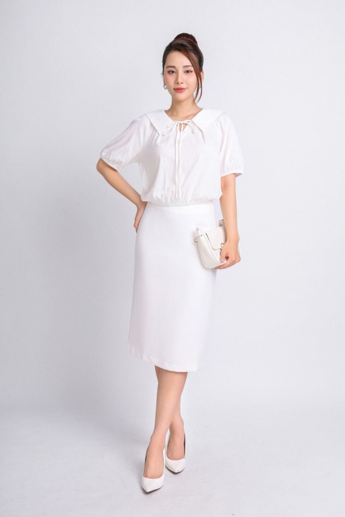 FAS33746 - Áo kiểu thô đũi dáng croptop cổ kiểu phối dây nơ gấu áo bo chun - PANTIO