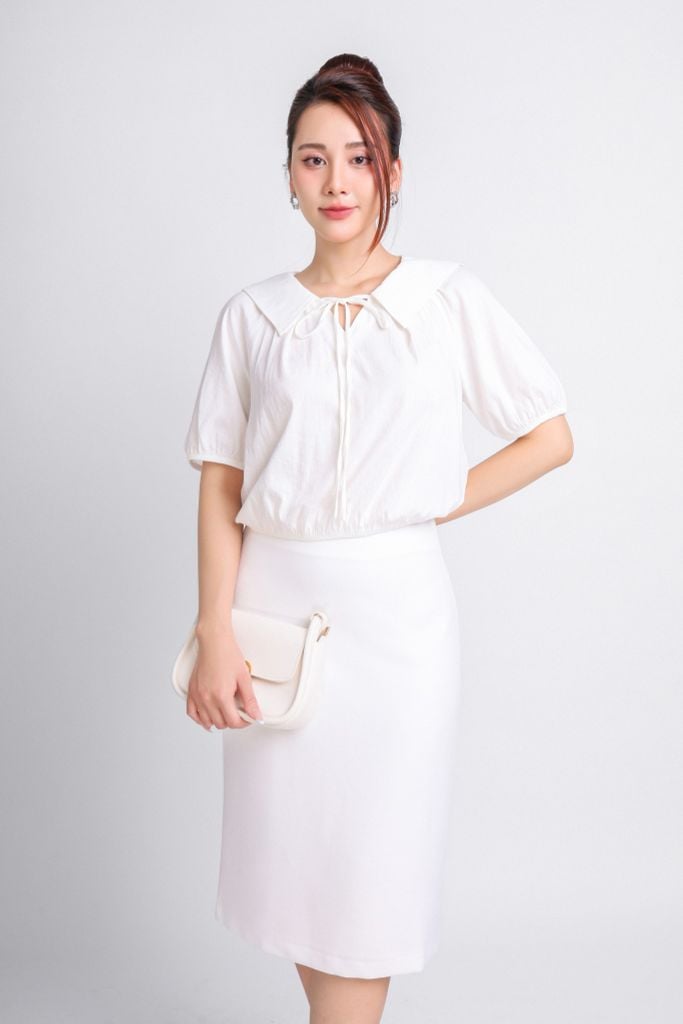 FAS33746 - Áo kiểu thô đũi dáng croptop cổ kiểu phối dây nơ gấu áo bo chun - PANTIO