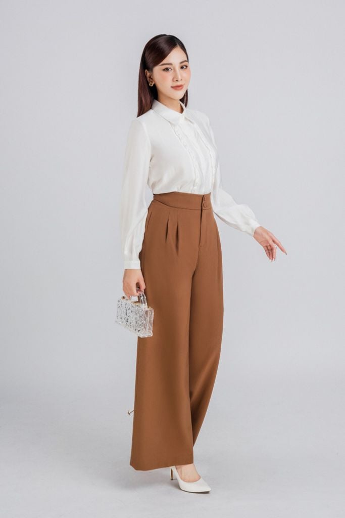 BQD33097 - Quần công sở vải Tuyp xy dáng suông ly bong tạo kiểu khóa thân trước - PANTIO