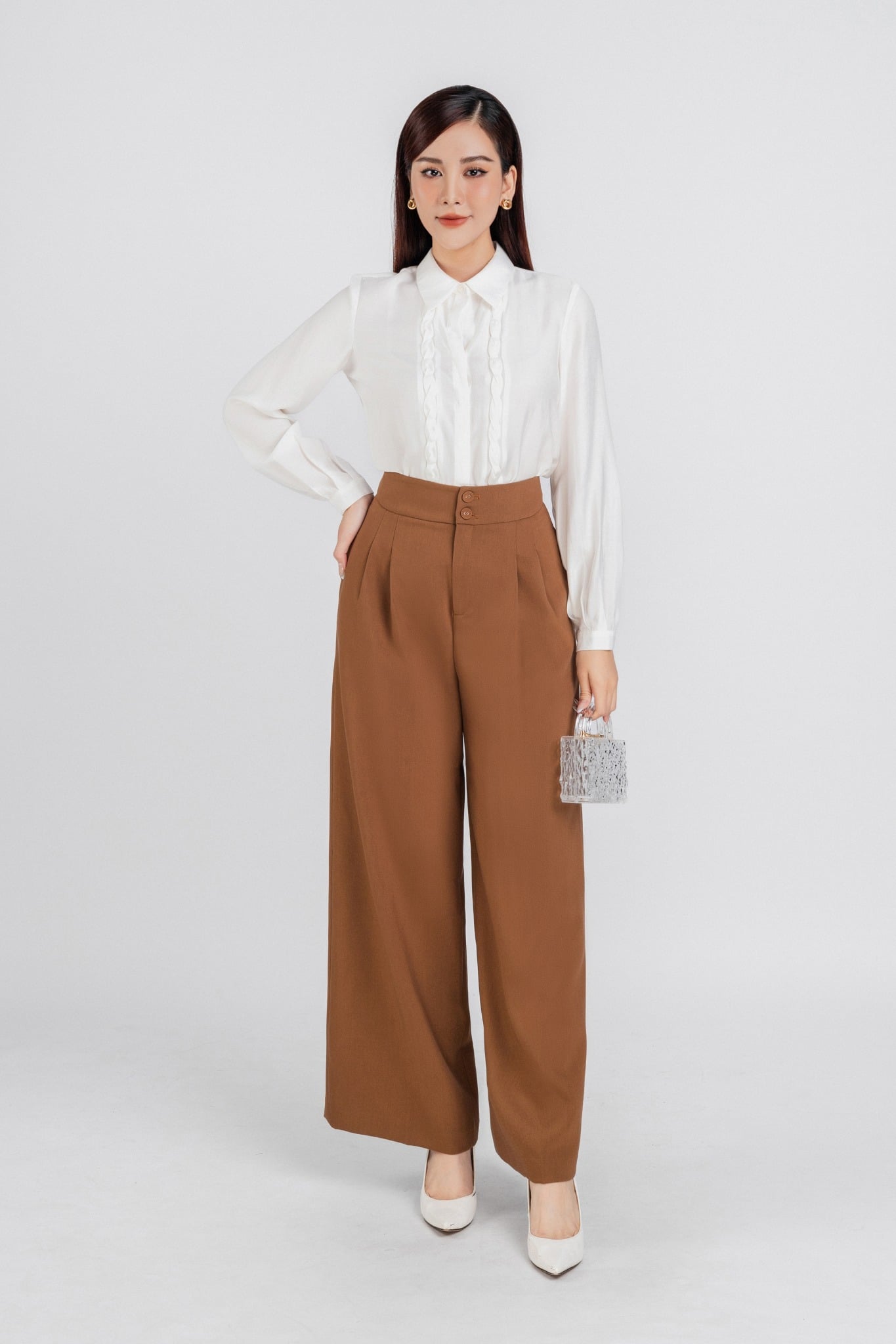 BQD33097 - Quần công sở vải tuytsi dáng suông ly bong tạo kiểu khóa thân trước - PANTIO