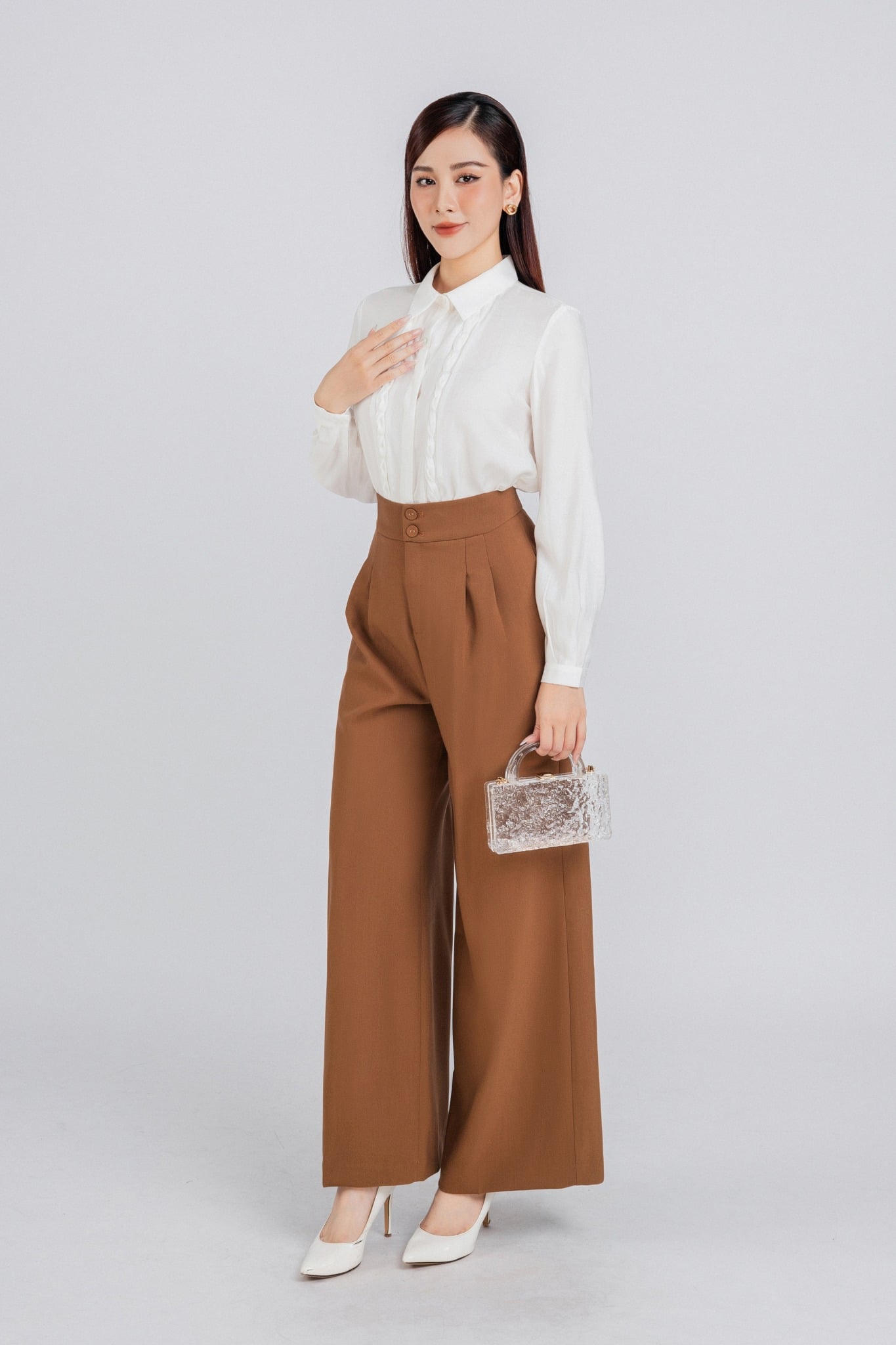 BQD33097 - Quần công sở vải tuytsi dáng suông ly bong tạo kiểu khóa thân trước - PANTIO