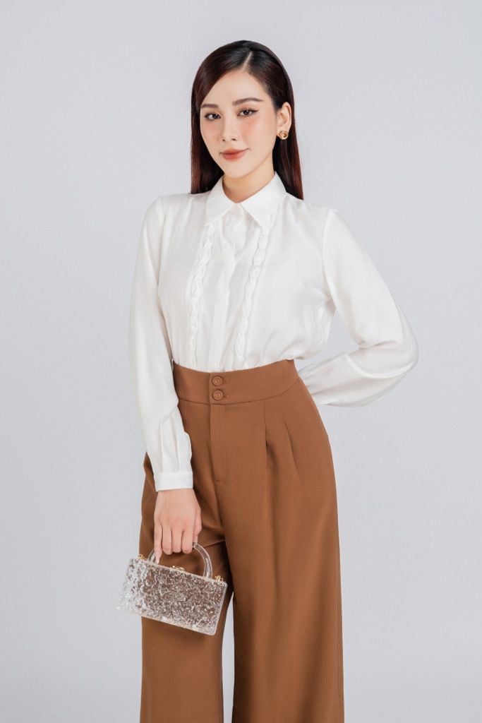 BQD33097 - Quần công sở vải Tuyp xy dáng suông ly bong tạo kiểu khóa thân trước - PANTIO