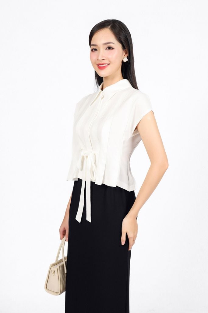 BJD93245 - Chân váy công sở vải len dáng suông dài eo phối ly bung tạo kiểu khoá thân sau - PANTIO